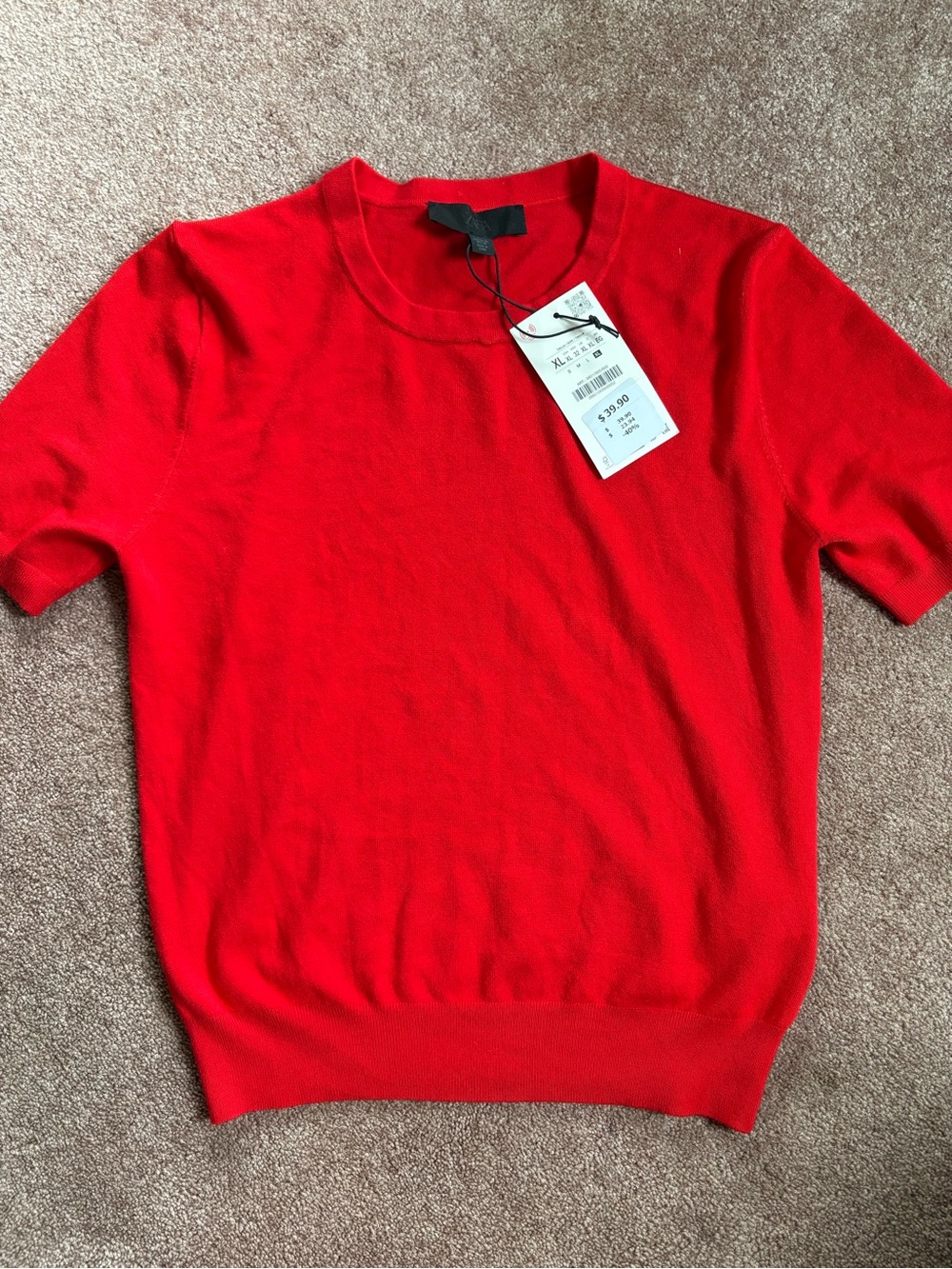 Zara Women’s Holiday red crewneck short sleeve sweater top office XL NWT